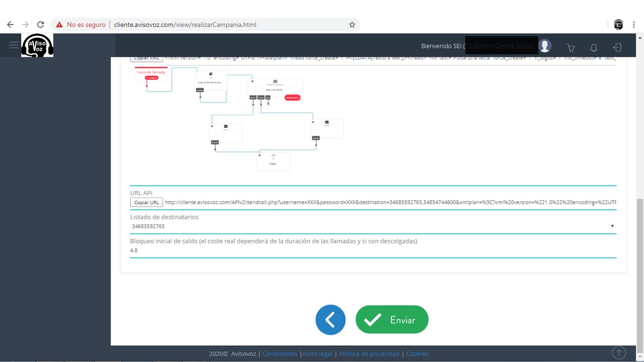 configuración envio