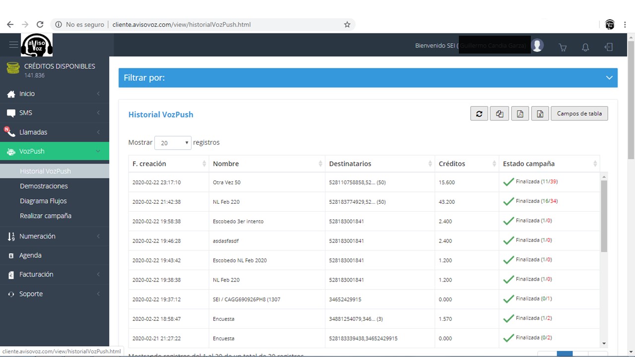 configuración guardar flujo llamada