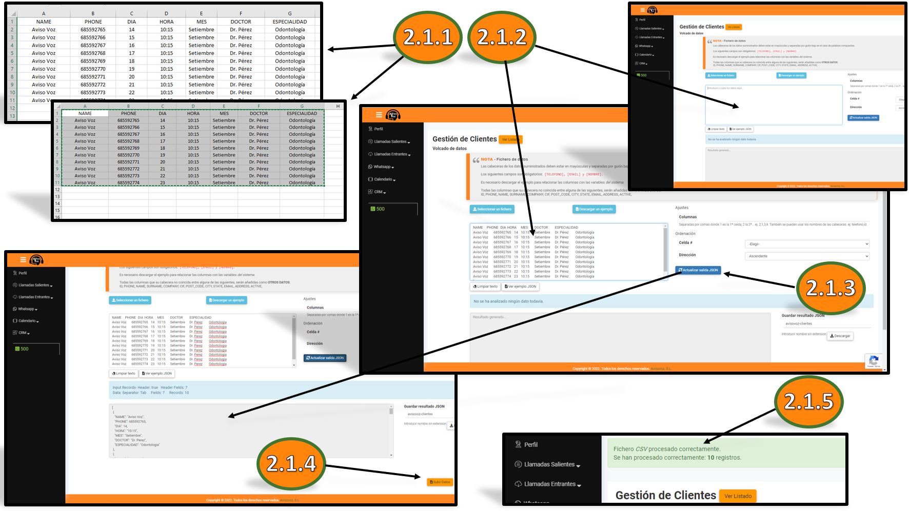 configuración Subir Contactos